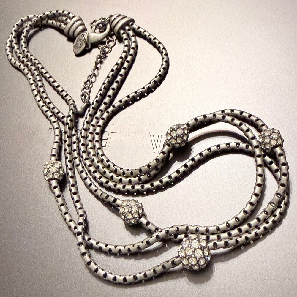 Vintage Kiam Family Crystal Ball Pewter Woven Chain Necklace